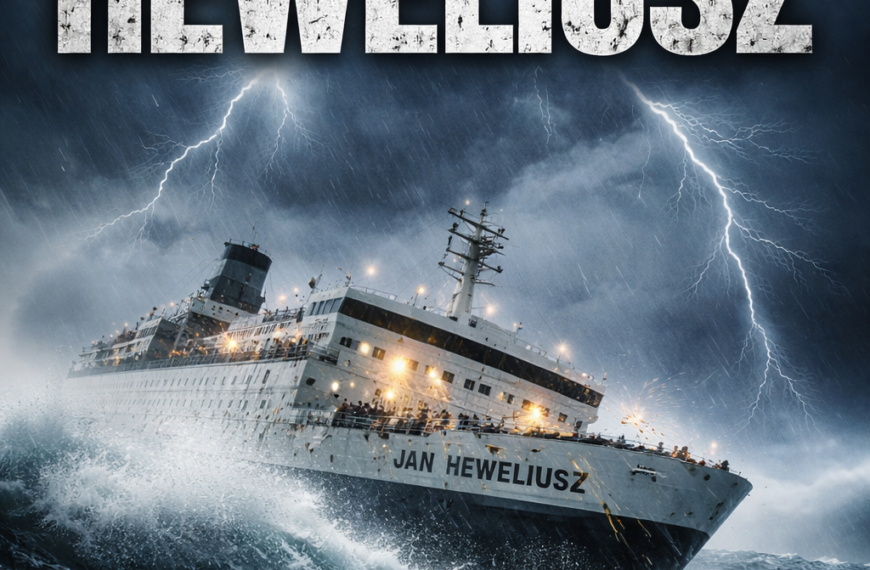 Jan Heweliusz prom w sztormie grafika inspirowana serialem Heweliusz